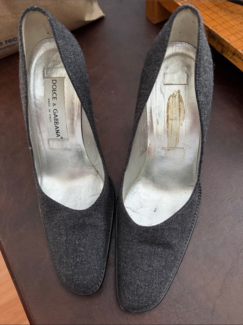 Dolce & Gabbana Gray Wool Pointed-Toe Pumps